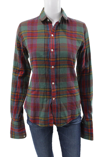 Ralph Lauren Blue Label Womens Green Plaid Button Up Top Size 4