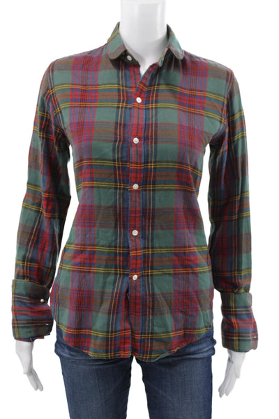 Ralph Lauren Blue Label Womens Green Plaid Button Up Top Size 4