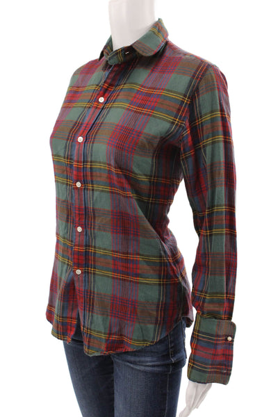 Ralph Lauren Blue Label Womens Green Plaid Button Up Top Size 4