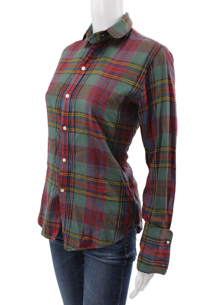 Ralph Lauren Blue Label Womens Green Plaid Button Up Top Size 4