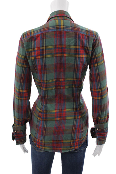 Ralph Lauren Blue Label Womens Green Plaid Button Up Top Size 4