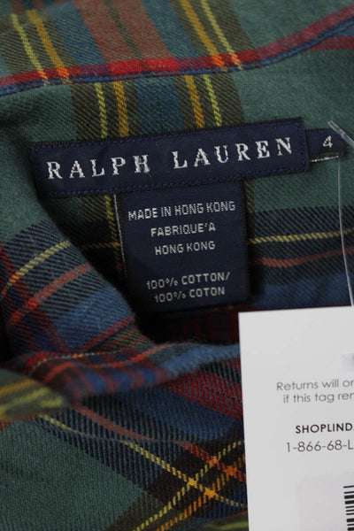 Ralph Lauren Blue Label Womens Green Plaid Button Up Top Size 4