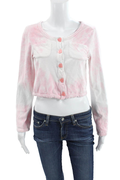 Love Shack Fancy Womens Pink Tie Dye Cardigan 100% Cotton Long Sleeve Size S
