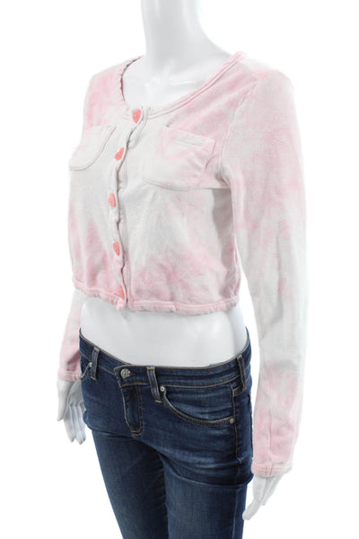 Love Shack Fancy Womens Pink Tie Dye Cardigan 100% Cotton Long Sleeve Size S