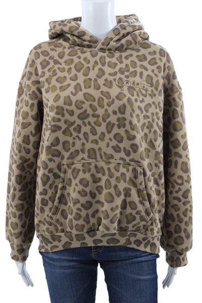 Comfrt Mens Beige Cotton Pullover Hoodie Crew Neck Animal Print Size XL