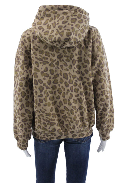Comfrt Mens Beige Cotton Pullover Hoodie Crew Neck Animal Print Size XL