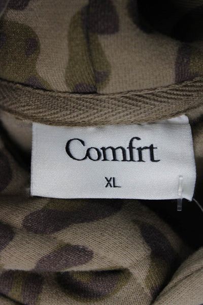 Comfrt Mens Beige Cotton Pullover Hoodie Crew Neck Animal Print Size XL