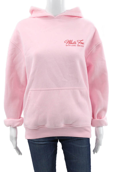 White Fox Women Pullover Hoodie Pink Polyester Crew Neck Long Sleeve Size 2XS