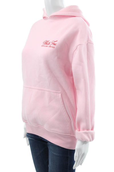 White Fox Women Pullover Hoodie Pink Polyester Crew Neck Long Sleeve Size 2XS