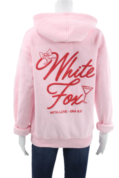 White Fox Women Pullover Hoodie Pink Polyester Crew Neck Long Sleeve Size 2XS