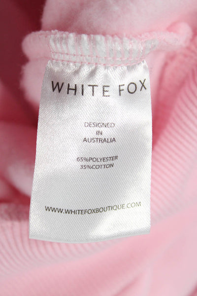 White Fox Women Pullover Hoodie Pink Polyester Crew Neck Long Sleeve Size 2XS
