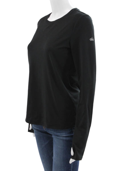 Alo Womens Black Pullover T Shirt Crew Neck Long Sleeve Polyester Size M
