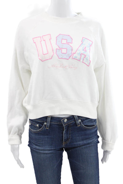 Love Shack Fancy Womens Pullover White Cotton Crew Neck Long Sleeve Size S