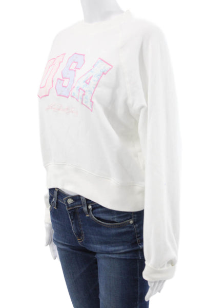 Love Shack Fancy Womens Pullover White Cotton Crew Neck Long Sleeve Size S