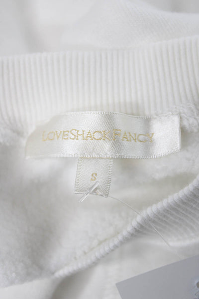 Love Shack Fancy Womens Pullover White Cotton Crew Neck Long Sleeve Size S
