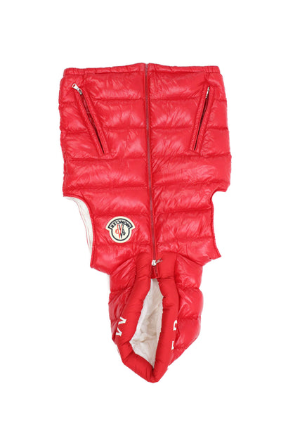 Moncler Boys Front Zip Down Quilted Logo Hooded Vest Jacket Red Size 12