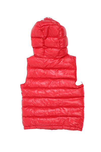 Moncler Boys Front Zip Down Quilted Logo Hooded Vest Jacket Red Size 12