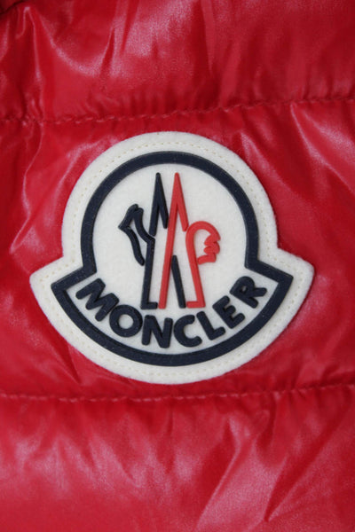 Moncler Boys Front Zip Down Quilted Logo Hooded Vest Jacket Red Size 12