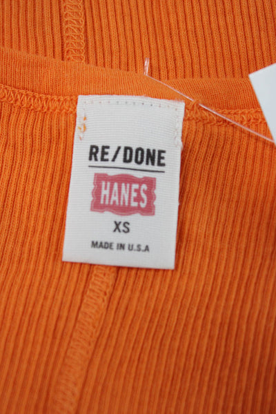 Re/Done x Hanes Women Basic Scoop Neck Cotton Tank Orange Size XS