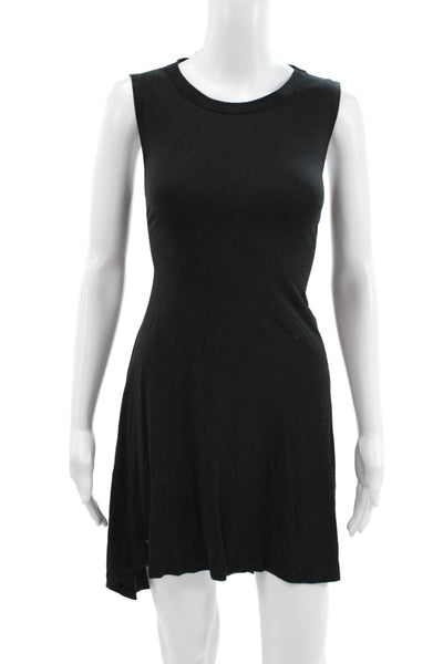 Michael Lauren Women Black Tencel Tank Dress Round Neck Short Size XS