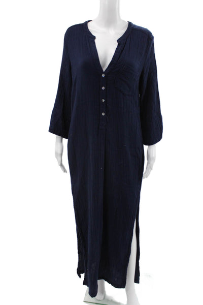 Everyday Ritual Women Shirt Dress Blue Cotton V-Neck 3/4 Sleeve Button Size XS