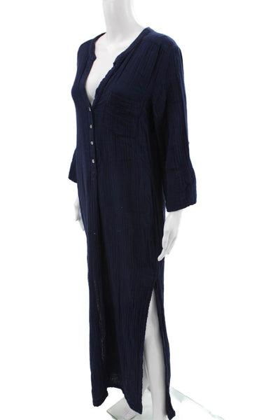 Everyday Ritual Women Shirt Dress Blue Cotton V-Neck 3/4 Sleeve Button Size XS