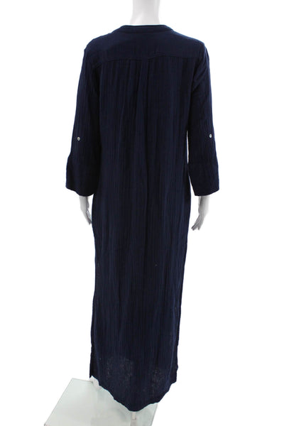 Everyday Ritual Women Shirt Dress Blue Cotton V-Neck 3/4 Sleeve Button Size XS