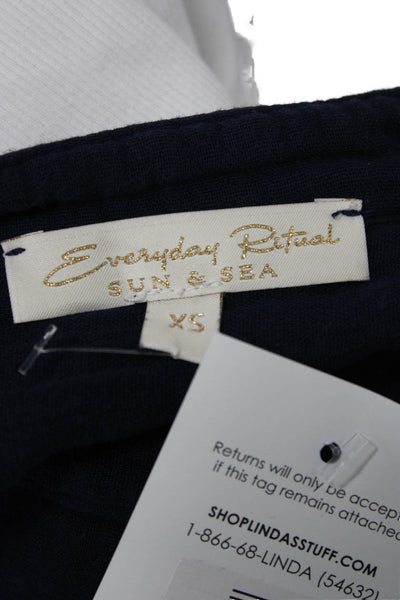 Everyday Ritual Women Shirt Dress Blue Cotton V-Neck 3/4 Sleeve Button Size XS