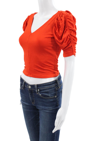 Frame Womens Cropped Red V Neck T Shirt Short Sleeve Size S