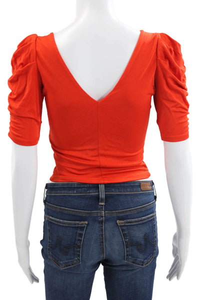 Frame Womens Cropped Red V Neck T Shirt Short Sleeve Size S