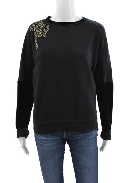 Elie Tahari Women Pullover Sweatshirt Black Cotton Crew Neck Long Sleeve Size M