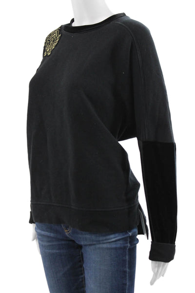 Elie Tahari Women Pullover Sweatshirt Black Cotton Crew Neck Long Sleeve Size M