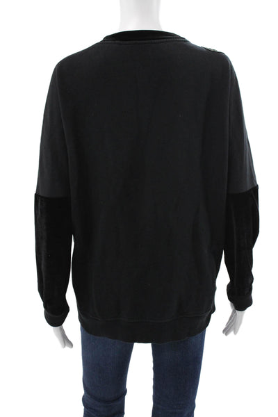 Elie Tahari Women Pullover Sweatshirt Black Cotton Crew Neck Long Sleeve Size M