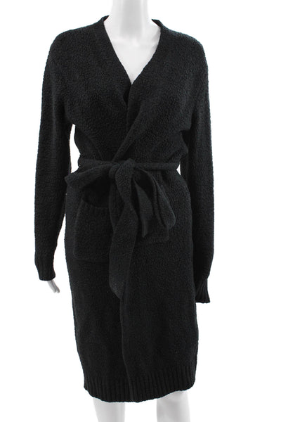 Skims Womens Belted Night Robe Black Size Extra Extra Small
