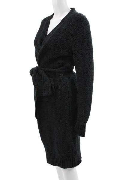 Skims Womens Belted Night Robe Black Size Extra Extra Small