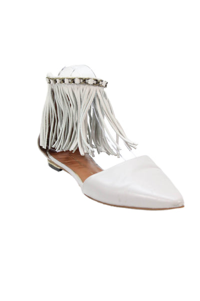 Rebecca Minkoff Womens Leather Fringe Pointed Toe Sandals Grey Size 8.5 Medium