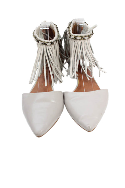 Rebecca Minkoff Womens Leather Fringe Pointed Toe Sandals Grey Size 8.5 Medium