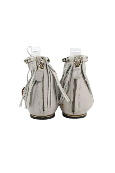 Rebecca Minkoff Womens Leather Fringe Pointed Toe Sandals Grey Size 8.5 Medium