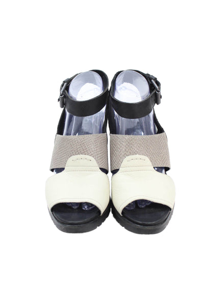 Sorel Womens Leather Snakeskin Print Slingbacks Wedges White Black Size q9