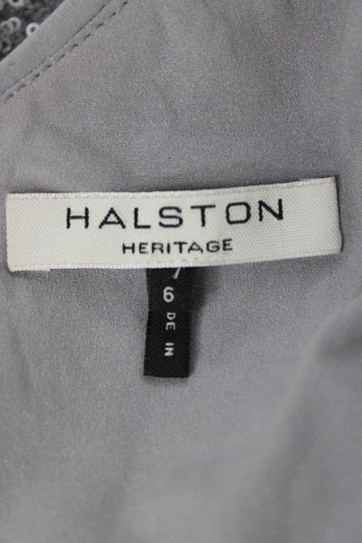 Halston Heritage Women Silver One Shoulder Mini Dress Zip Sleeveless Size 6