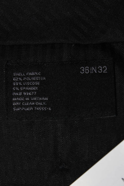 J. Ferrar Mens Dress Pants Black Herringbone Polyester Zip Closure Size 36