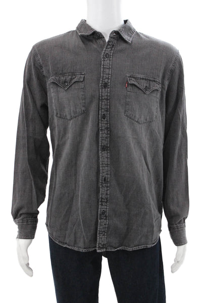 Levi's Mens Cotton Collar Long Sleeve Button Down Shirt Black Size L