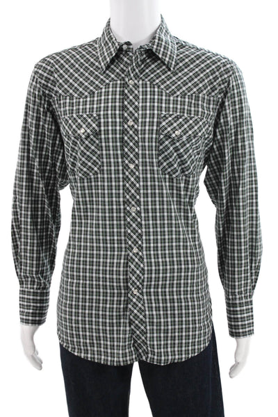 Wrangler Mens Cotton Plaid Collar Long Sleeve Button Down Shirt Black Size L