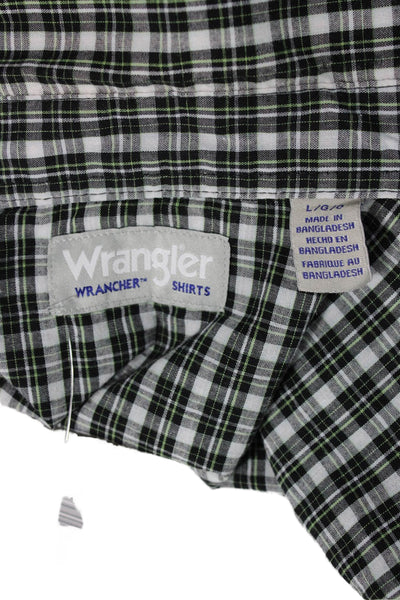 Wrangler Mens Cotton Plaid Collar Long Sleeve Button Down Shirt Black Size L