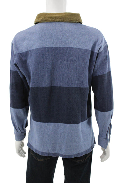 Fred Perry Mens Polo Shirt Blue Striped Long Sleeve 100% Cotton Size L