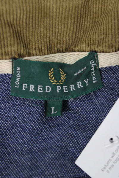 Fred Perry Mens Polo Shirt Blue Striped Long Sleeve 100% Cotton Size L