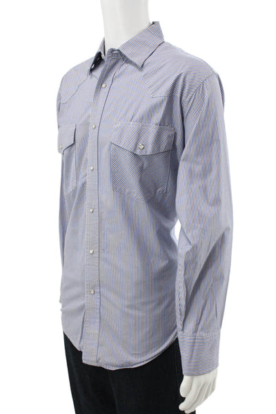 Wrangler Mens Cotton Striped Collar Long Sleeve Button Down Shirt Blue Size L