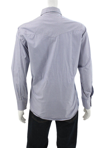 Wrangler Mens Cotton Striped Collar Long Sleeve Button Down Shirt Blue Size L