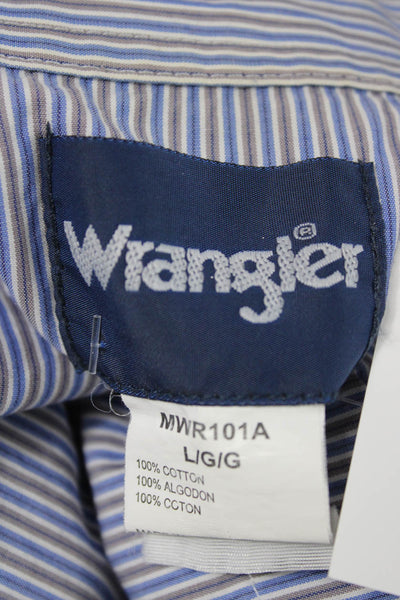 Wrangler Mens Cotton Striped Collar Long Sleeve Button Down Shirt Blue Size L