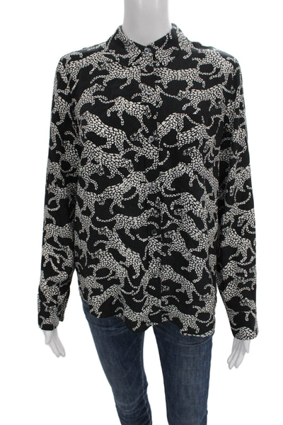 Rails Women Silk Animal Print Blouse Black Long Sleeve Size S